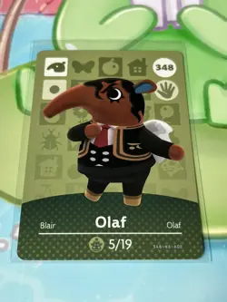 #348 Olaf AUTHENTIC Nintendo Animal Crossing Amiibo NFC Card Series 4 - Image 1