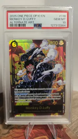 One Piece TCG Monkey.D.Luffy SEC Alternative Art English Card OP10-118 PSA10 - Image 1