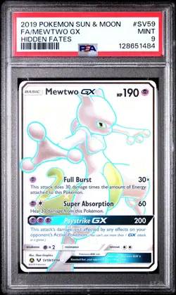 2019 POKEMON SUN & MOON HIDDEN FATES #SV59 FULL ART/MEWTWO GX PSA 9 - Image 1