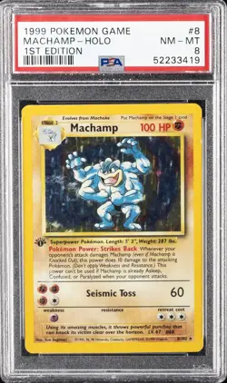 1999 POKEMON BASE SET 1ST EDITION #8 MACHAMP-HOLO PSA 8 - Image 1