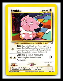 💥 Snubbull # 74/111 Neo Genesis Non Holo Foil Pokemon Vintage TCG ( 2000) - Image 1