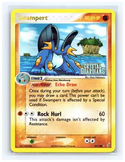 💥 Swampert 27/100 Rare Reverse Pokemon Holo Stamped EX Crystal Guardians Stamp - Image 1