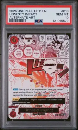 One Piece GRADED 2025 Honesty Impact 018 OP11 AA Alternate Art GEM-MT 10 PSA - Image 1