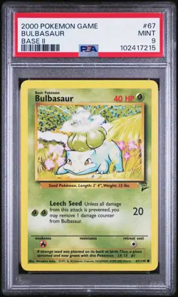 2000 Pokemon Base 2 # 67 Bulbasaur PSA 9 Card MINT Trusted Seller Free Shipping! - Image 1