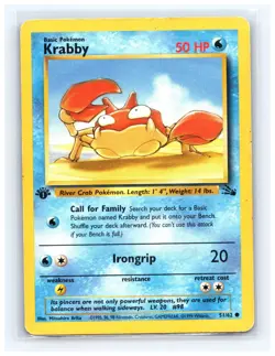 💥 1st Edition Krabby Non Holo WOTC Pokemon Card 51/62 Fossil Set 1999 - Image 1