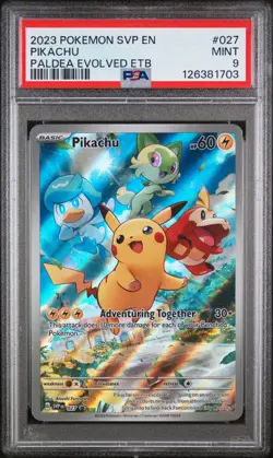 2023 POKEMON SVP EN-SV BLACK STAR PROMO 027 PIKACHU PALDEA EVOLVED ETB PSA 9 - Image 1