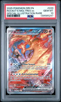 2025 POKEMON DRI SPECIAL ILLUSTRATION RARE #229 TEAM ROCKET'S MOLTRES EX PSA 10 - Image 1