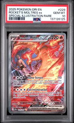 2025 POKEMON DRI SPECIAL ILLUSTRATION RARE #229 TEAM ROCKET'S MOLTRES EX PSA 10 - Image 1