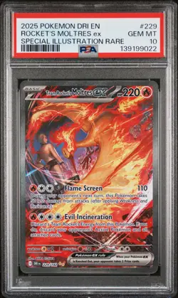 2025 POKEMON DRI SPECIAL ILLUSTRATION RARE #229 TEAM ROCKET'S MOLTRES EX PSA 10 - Image 1