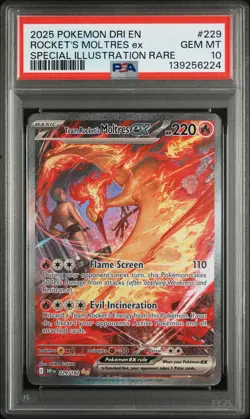 2025 POKEMON DRI SPECIAL ILLUSTRATION RARE #229 TEAM ROCKET'S MOLTRES EX PSA 10 - Image 1