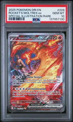 2025 POKEMON DRI SPECIAL ILLUSTRATION RARE #229 TEAM ROCKET'S MOLTRES EX PSA 10 - Image 1