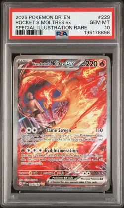 2025 POKEMON DRI SPECIAL ILLUSTRATION RARE #229 TEAM ROCKET'S MOLTRES EX PSA 10 - Image 1