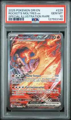 2025 POKEMON DRI SPECIAL ILLUSTRATION RARE #229 TEAM ROCKET'S MOLTRES EX PSA 10 - Image 1