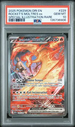 2025 POKEMON DRI SPECIAL ILLUSTRATION RARE #229 TEAM ROCKET'S MOLTRES EX PSA 10 - Image 1