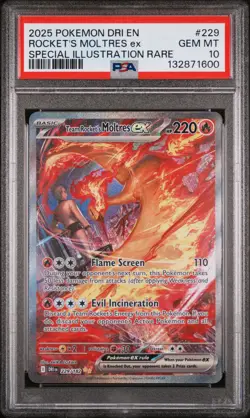 2025 POKEMON DRI SPECIAL ILLUSTRATION RARE #229 TEAM ROCKET'S MOLTRES EX PSA 10 - Image 1