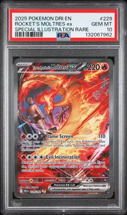 2025 POKEMON DRI SPECIAL ILLUSTRATION RARE #229 TEAM ROCKET'S MOLTRES EX PSA 10 - Image 1