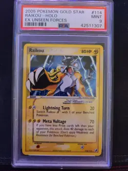2005 Pokemon Ex Unseen Forces Raikou Gold Star Holo #114 PSA 9 READ DESC - Image 1