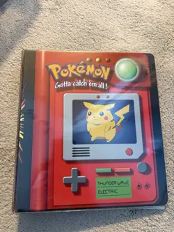 Vintage Pokemon Card Binder Thunder Wave Electric Pikachu Nintendo 1998 - Image 1