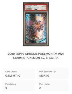 POKEMON PSA 10 STARMIE SPECTRA #121 POKEMON T.V. TOPPS CHROME ENGL POP 9!🌍 - Image 4