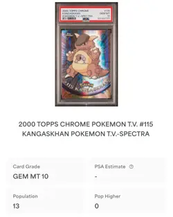 POKEMON PSA 10 KANGASKHAN SPECTRA #115 POKEMON T.V. TOPPS CHROME ENGL POP 13!🌍 - Image 4