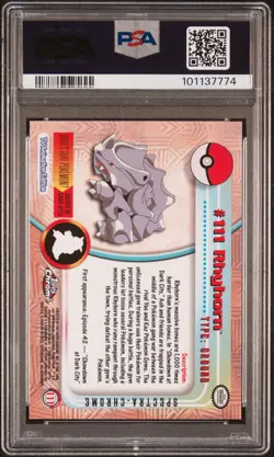POKEMON PSA 10 RHYHORN SPECTRA #111 POKEMON T.V. TOPPS CHROME ENGL POP 9!🌍 - Image 2