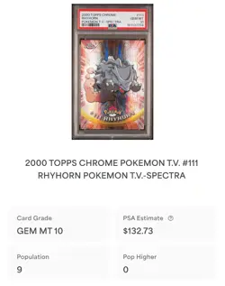 POKEMON PSA 10 RHYHORN SPECTRA #111 POKEMON T.V. TOPPS CHROME ENGL POP 9!🌍 - Image 4