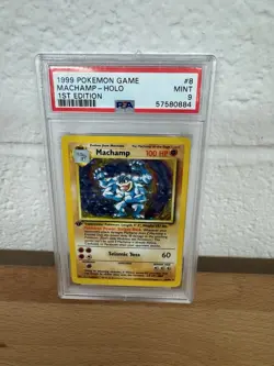 1999 POKEMON BASE SET 1ST EDITION #8 MACHAMP-HOLO PSA 9 - Image 1