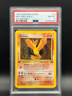 PSA NM-MT 8 - 1st Edition Moltres Holo Rare - 12/62 - Pokemon 1999 Fossil - Image 1