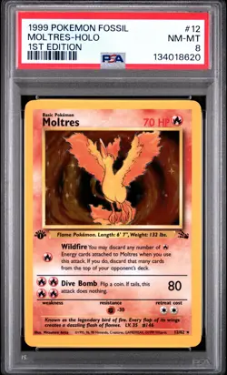 1999 POKEMON FOSSIL 1ST ED #12 MOLTRES-HOLO PSA 8 - Image 1