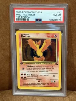 1999 POKEMON FOSSIL 1ST EDITION #12 MOLTRES - HOLO PSA 8 - Image 1