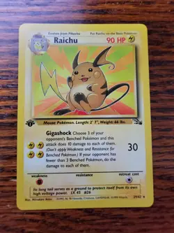 LP Pokemon Fossil 29/62 Raichu 1st Edition Non-Holo Rare - Image 1