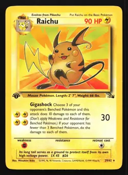 Pokemon Raichu 29/62 WotC Fossil 1st Edition Regular Rare LP - Image 1