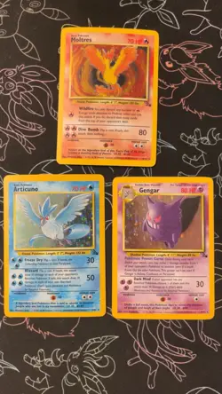Gengar Moltres Articuno Fossil Holo LP Pokemon Card Rare WOTC Light Play - Image 1