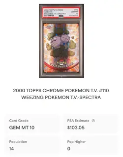 POKEMON PSA 10 WEEZING SPECTRA #110 POKEMON T.V. TOPPS CHROME ENGL POP 14!🌍 - Image 4