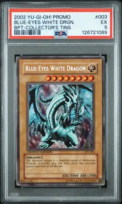 2002 YU-GI-OH! PROMO BPT-COLLECTOR'S TINS #003 BLUE-EYES WHITE DRAGON PSA 5 - Image 1