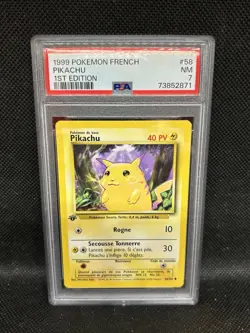 1999 Pokemon French Pikachu Base Set 1st Edition Shadowless 58/102 PSA 7 NM - Image 1