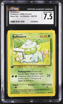 Bulbasaur Base Set 1st Edition #44/102 Pokemon (1999) French CGC 7.5 Near Mint+ - Image 1
