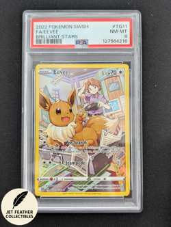 PSA 8 NM-MT Eevee Brilliant Stars Trainer Gallery Holo 2022 Pokemon TG11/TG30 - Image 1