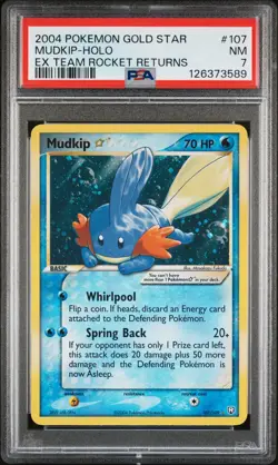 2004 POKEMON EX TEAM ROCKET RETURNS GOLD STAR #107 MUDKIP-HOLO PSA 7 - Image 1