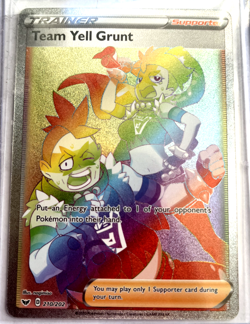 Pokemon Card Sword & Shield Base Set Trainer Team Yell Grunt 210/202 Rainbow - Image 1
