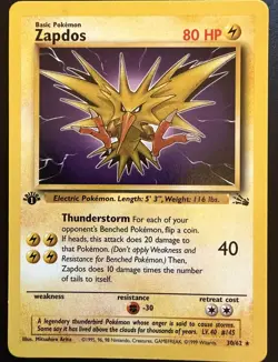 Zapdos 30/62 Rare - Fossil - 1st Edition - Pokemon WOTC - Image 1