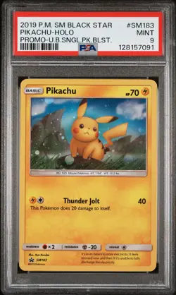 2019 POKEMON SM BLACK STAR PROMO #SM183 PIKACHU-HOLO PSA 9 - Image 1