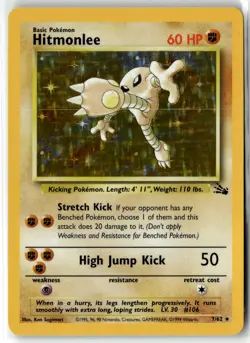 Hitmonlee ⭐ 7/62 Holo Rare Fossil 1999 Pokemon NM/LP - Image 1