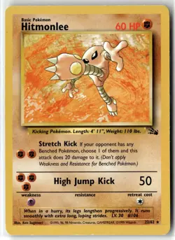 Hitmonlee ⭐ 22/62 Rare Fossil 1999 Pokemon LP - Image 1