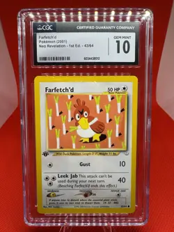 CGC GEM MINT 10 Farfetch'd 43/64 1st Edition Neo Revelation Pokemon TCG 2001 - Image 1