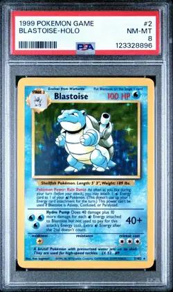 Pokemon Blastoise Base Set Unlimited Holo Rare #2 PSA 8 - Image 1
