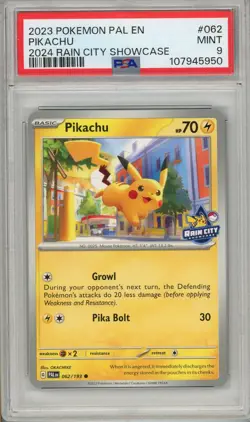 Pokemon Pikachu 2024 Rain City Showcase PSA 9 #062 062/193 - Image 1