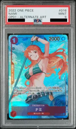 PSA 9 Nami One Piece Card Alt Art Romance Dawn OP01-016 WAVE 2 Errata Japanese - Image 1