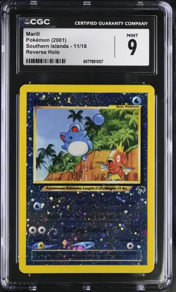 CGC 9 MINT Marill 2001 Southern Islands 11/18 Reverse Holo SWIRL Pokemon Card - Image 1