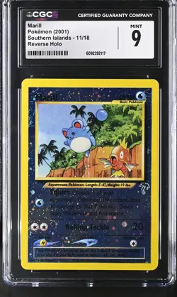CGC 9 MINT Marill 2001 Southern Islands 11/18 Reverse Holo SWIRL Pokemon Card - Image 1